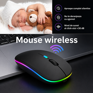 Mouse Wireless, UMBER Z1, LED, Dual Mode, Reincarcabil, Silentios, Negru